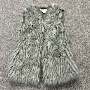 Vintage Say What ? Vest Womens M Gray Faux Fur Shearling Lined Open Front Boho